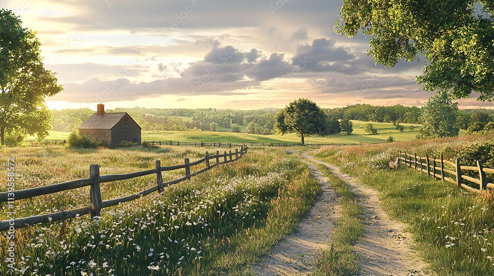 Naklejka premium Idyllic Rural Landscape in the Cotswolds, UK 16K Resolution