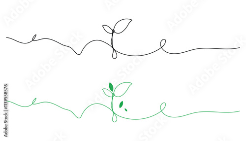 Minimalist line art depicting a sprout emerging from the ground.