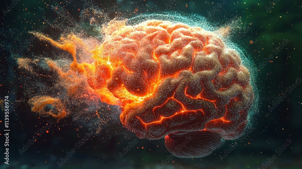 Fototapeta premium Cognitive decay with disintegrating neural connections in a brain rot visual