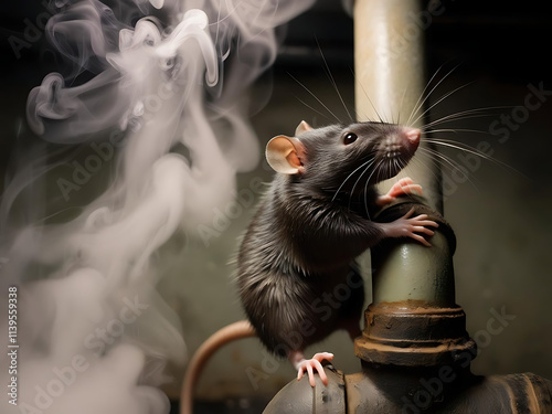 Ugly rat encounter in a smoky industrial setting captivating close-up photography