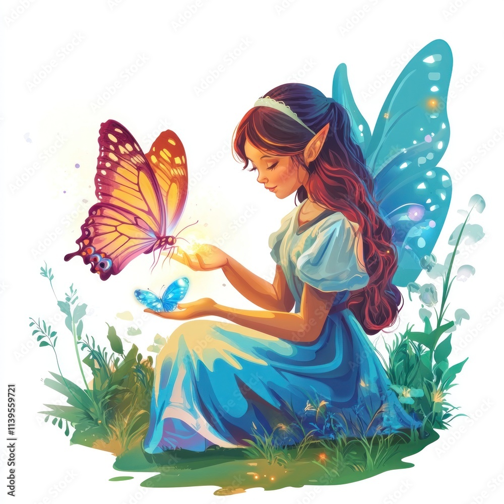 Enchanted Fairy Illustration: Butterfly Wings and Meadow Magic Enchanted Fairy Illustration: Butterfly Wings and Meadow Magic