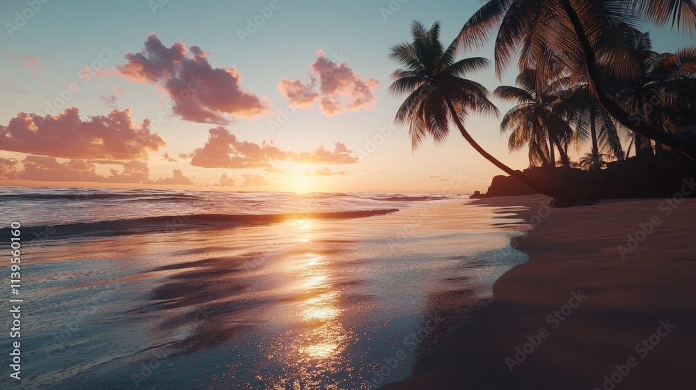 Sunset serenity a tropical beach experience coastal paradise digital art tranquil environment scenic view natural beauty Sunset serenity a tropical beach experience coastal paradise digital art tranquil environment scenic view natural beauty