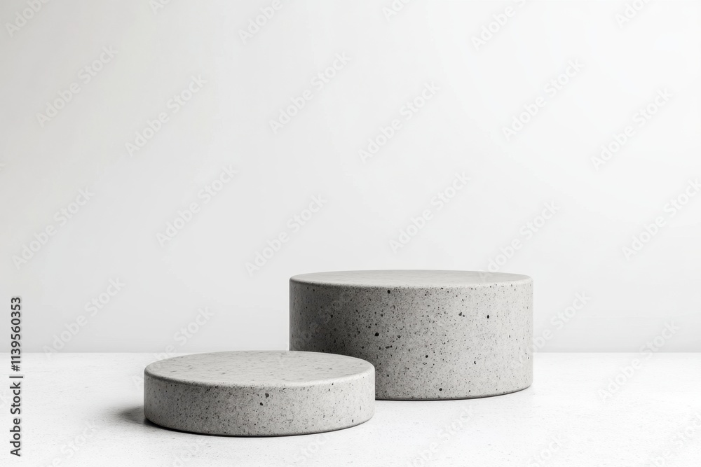 A stone podium showcases cosmetic products elegantly. A stone podium showcases cosmetic products elegantly.