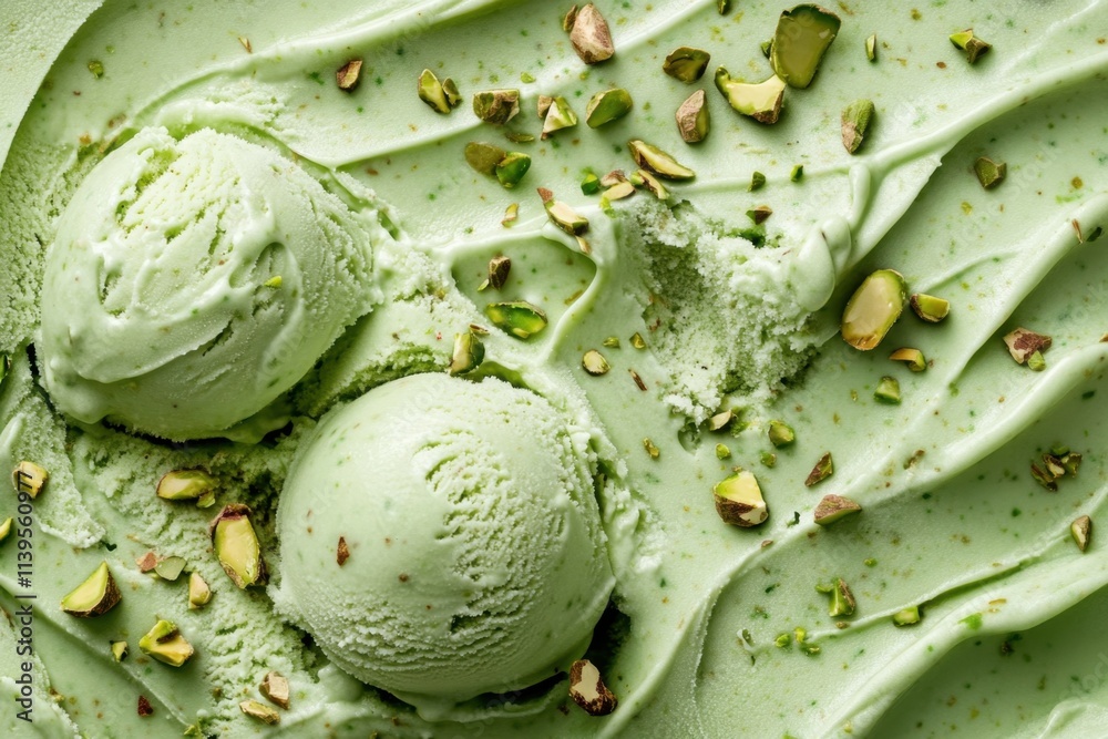 Fototapeta premium Aerial view of delicious pistachio ice cream.