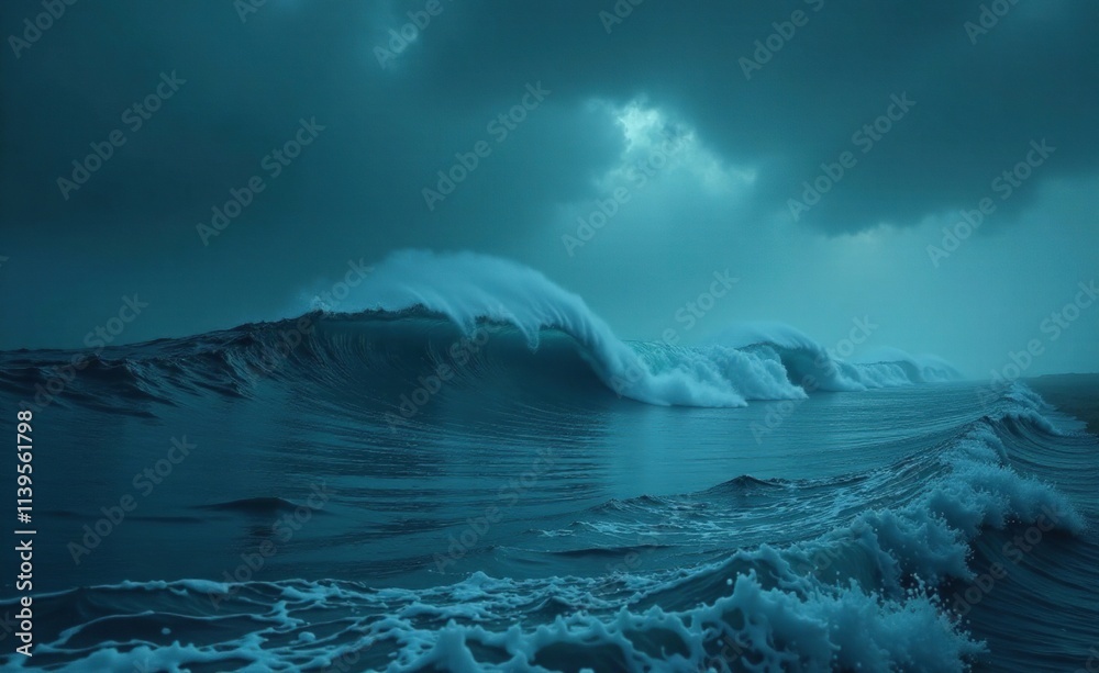 Naklejka premium Dark mysterious waters with waves in the distance, mysterious, oceanic, wave