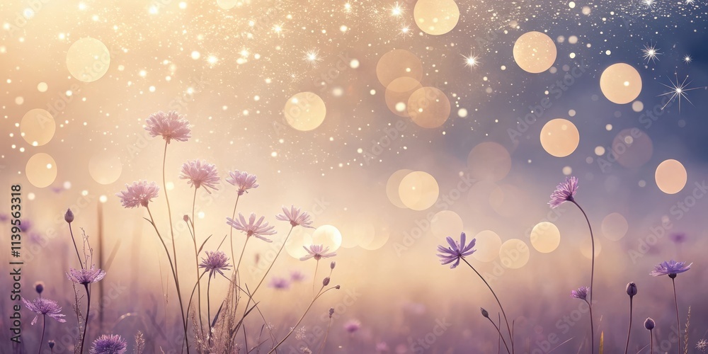Enchanted Meadow at Golden Hour Delicate Wildflowers Bask in Soft Light and Sparkling Dust Enchanted Meadow at Golden Hour Delicate Wildflowers Bask in Soft Light and Sparkling Dust
