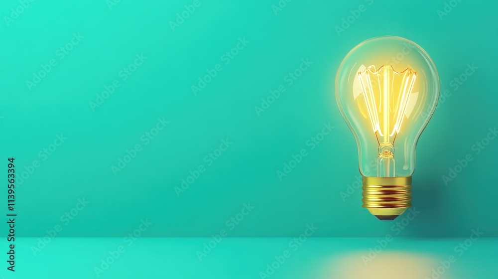 Glowing lightbulb on teal background Glowing lightbulb on teal background
