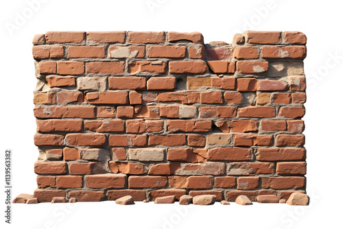 Broken Brown Brick Wall: brown bricks with cracks, chips, and broken sections that reveal the inner layers of the brick