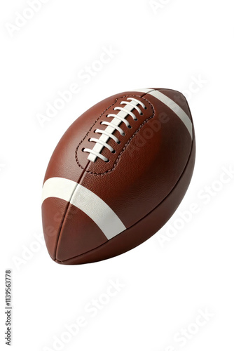 A traditional American football (or rugby ball) with a rich brown leather texture, featuring a slight grainy surface for realism isolated on white background 