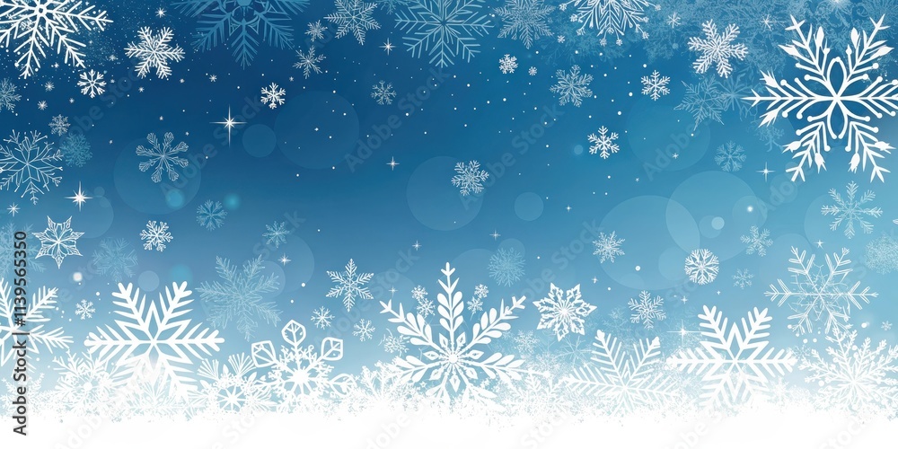 A Winter Wonderland Scene with Delicate Snowflakes and Sparkling Lights on a Serene Blue Background A Winter Wonderland Scene with Delicate Snowflakes and Sparkling Lights on a Serene Blue Background