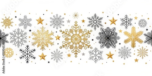 Wallpaper Mural A Festive Winter Border Featuring Ornate Gold and Black Snowflakes with Scattered Stars Torontodigital.ca
