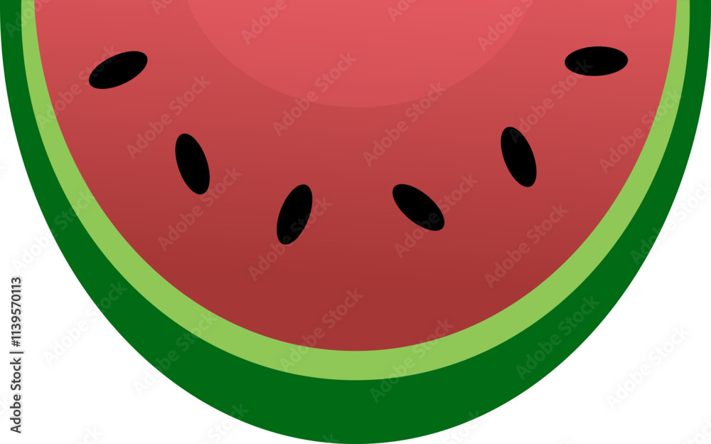 illustration of red watermelon slice isolated on white, ripe watermelon