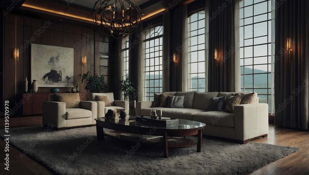 Modern living room featuring a gray rug, sleek white couches, a coffee table, and large windows with a scenic view.
Modern living room featuring a gray rug, sleek white couches, a coffee table, and large windows with a scenic view.