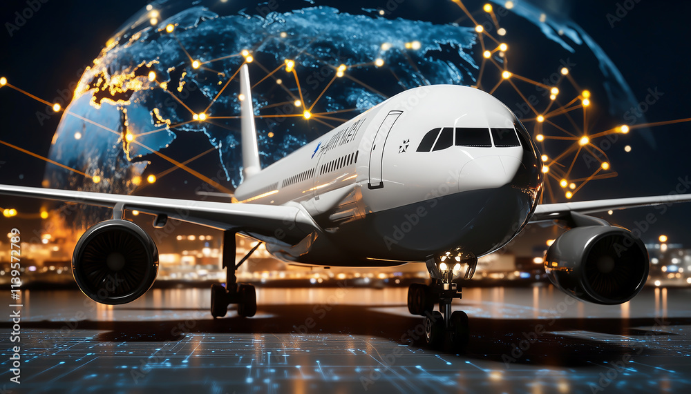 Fototapeta premium Air cargo logistics paths on an atlas. Generative AI. 