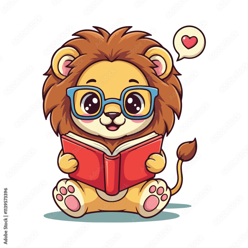 Naklejka premium Cute Lion Standing Cartoon Vector Icon Illustration. Animal Nature Icon Concept Isolated Premium Vector. Flat Cartoon Style