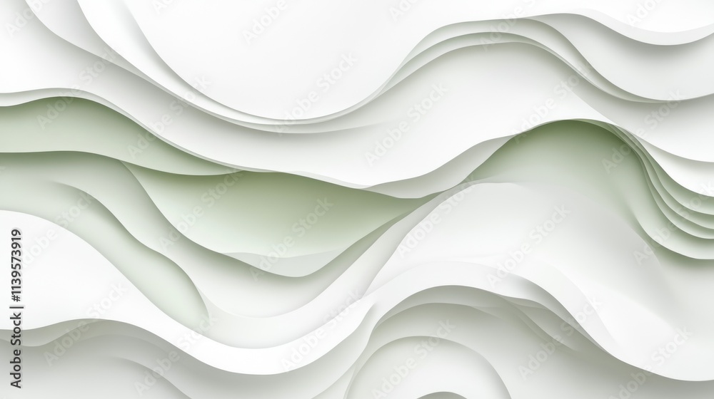 Abstract layered design with soft curves and gradients in white and green tones. Abstract layered design with soft curves and gradients in white and green tones.