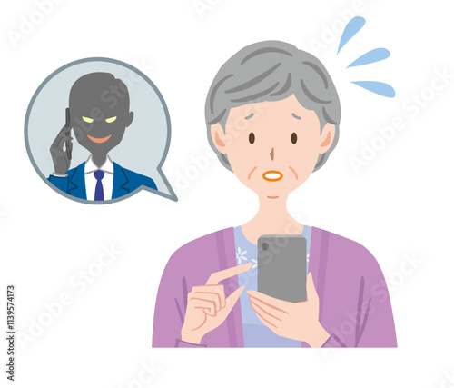 オレオレ詐欺　振り込め詐欺　高齢者　電話　イラスト