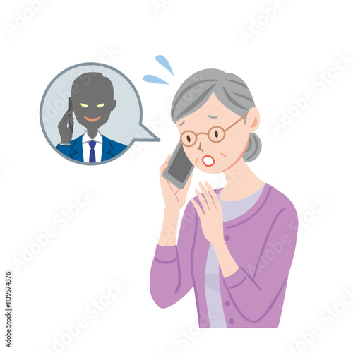 振り込め詐欺　オレオレ詐欺　高齢者　電話　イラスト