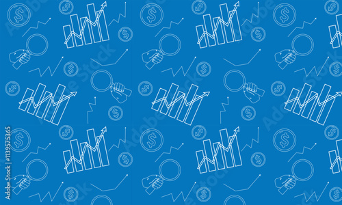 financial growth seamless pattern with outline icons. minimalistic financial pattern