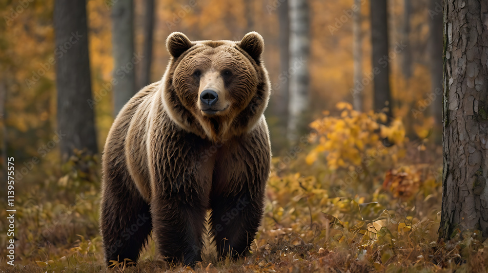 Fototapeta premium Brown bear in autumn forest
