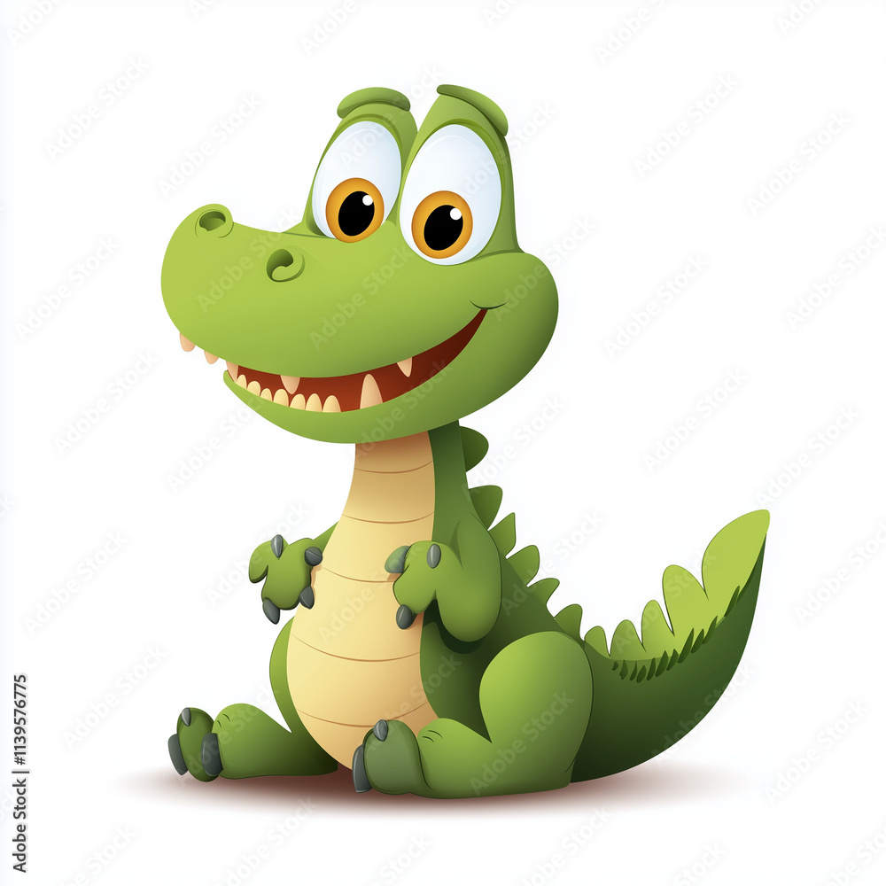Fototapeta premium Vector illustration of a cartoon crocodile on a white background, with a playful and fun design, perfect for kids' artwork, educational materials, and themed projects.