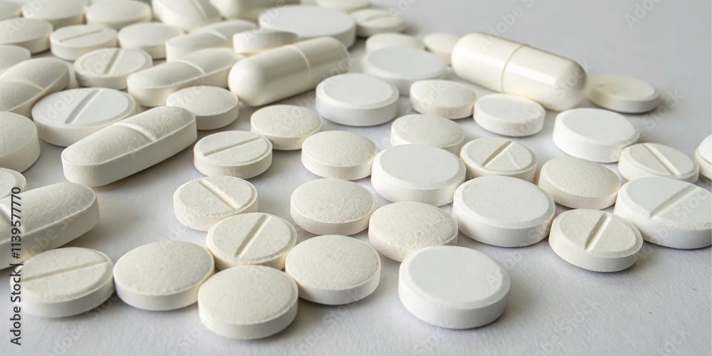 A Close-Up View of Assorted White Tablets and Capsules on a Plain Surface A Close-Up View of Assorted White Tablets and Capsules on a Plain Surface