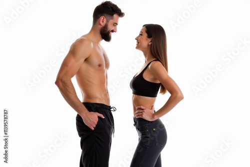 Fit Couple in Black Athletic Posing Together for Fitness and Health Promotion