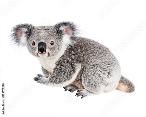 Adorable koala bear sitting on white background. photo