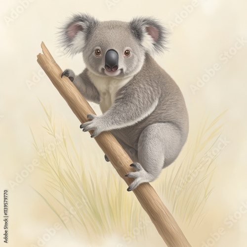 Adorable koala bear sitting on a tree branch. photo