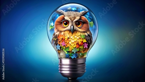 Creative Puzzle Lightbulb Brainpower:  Innovative Learning Concept,  Eye-Level Shot,  Problem Solving,  Education Design photo