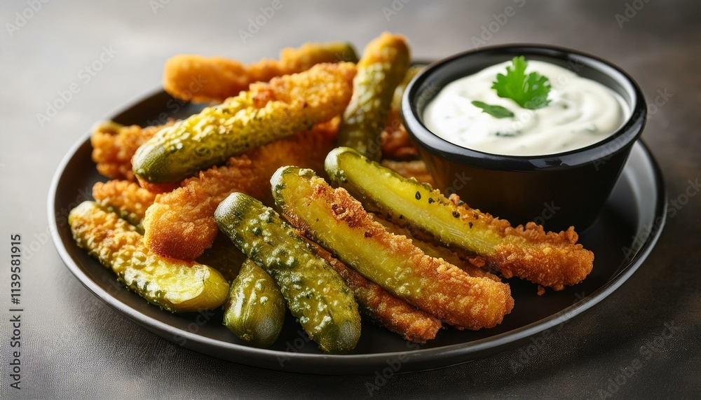 Crispy fried pickles served with creamy dipping sauce. Crispy fried pickles served with creamy dipping sauce.