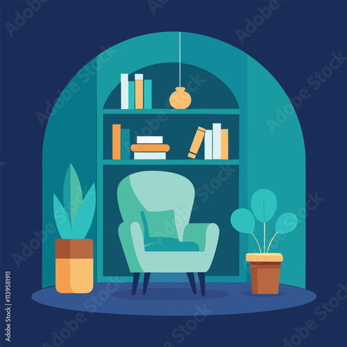 Vector illustration of a furnished living room interior design