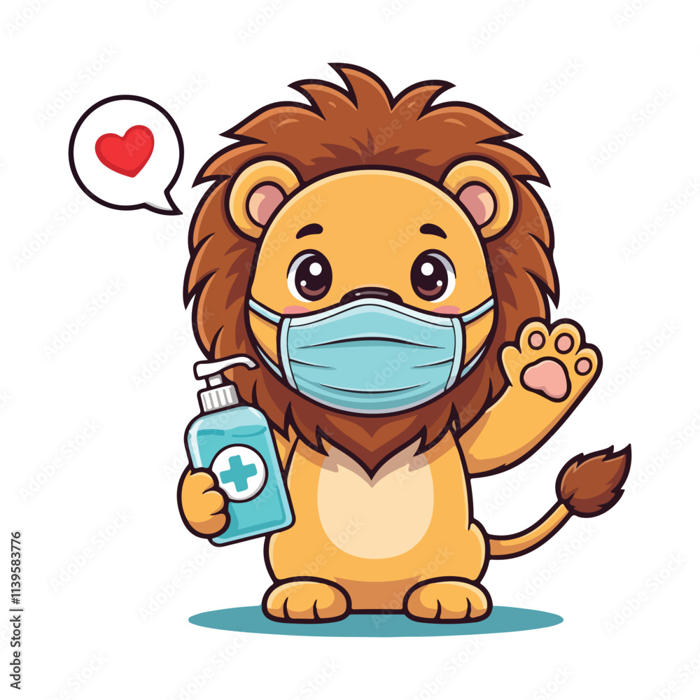 Naklejka premium Cute Lion Standing Cartoon Vector Icon Illustration. Animal Nature Icon Concept Isolated Premium Vector. Flat Cartoon Style