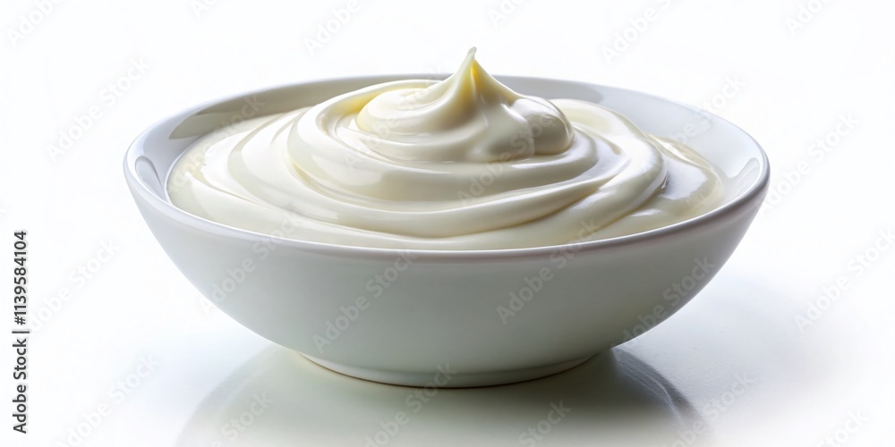 Sour Cream Yogurt Bowl - Isolated, White Background, Copy Space Sour Cream Yogurt Bowl - Isolated, White Background, Copy Space