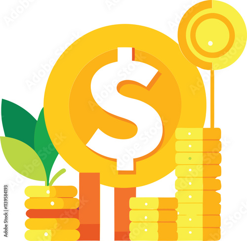 Golden dollar coin vector illustration for business and financial wealth concept