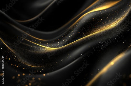 Abstract Black Gold Glittering Wave Design