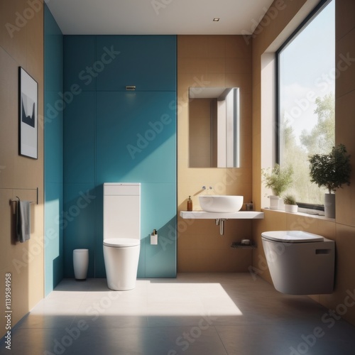 You are an interior designer. Draw a toilet room with dimensions in meters 1x1.5x2.5. The tiles on the walls are light beige. The toilet is compact with a white cistern. The toilet lid matches the col