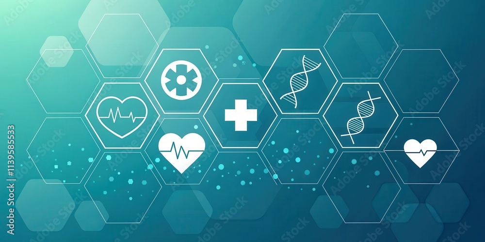 Abstract Medical Healthcare Technology Background with Hexagon Pattern Abstract Medical Healthcare Technology Background with Hexagon Pattern