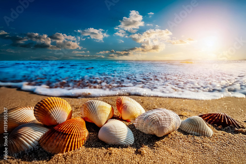 Muscheln am Meeresufer bei einem  Urlaub am Strand photo