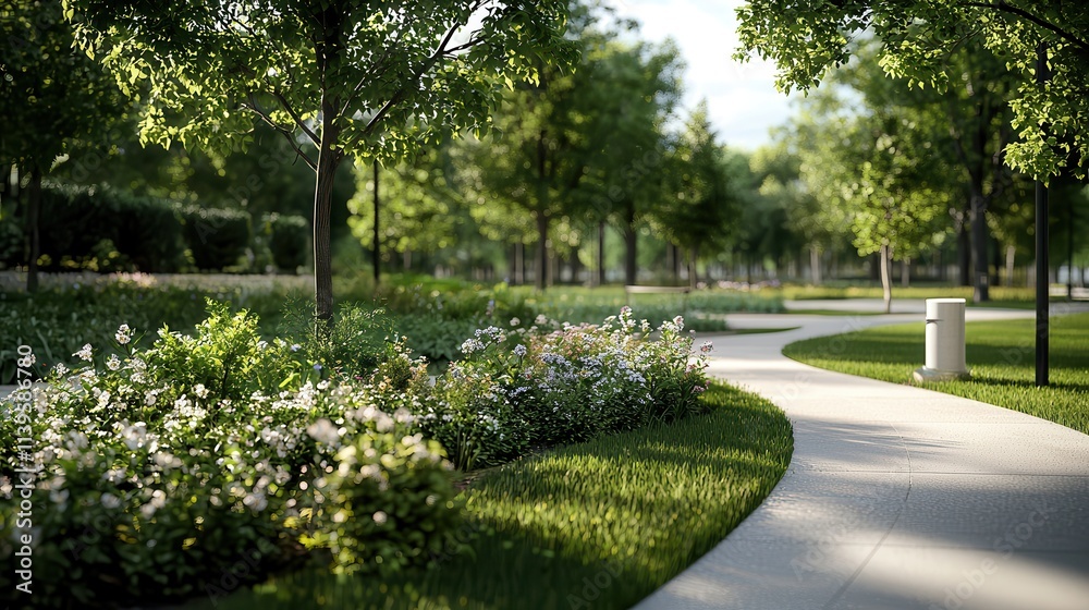 Fototapeta premium A beautifully landscaped park with blooming flowers