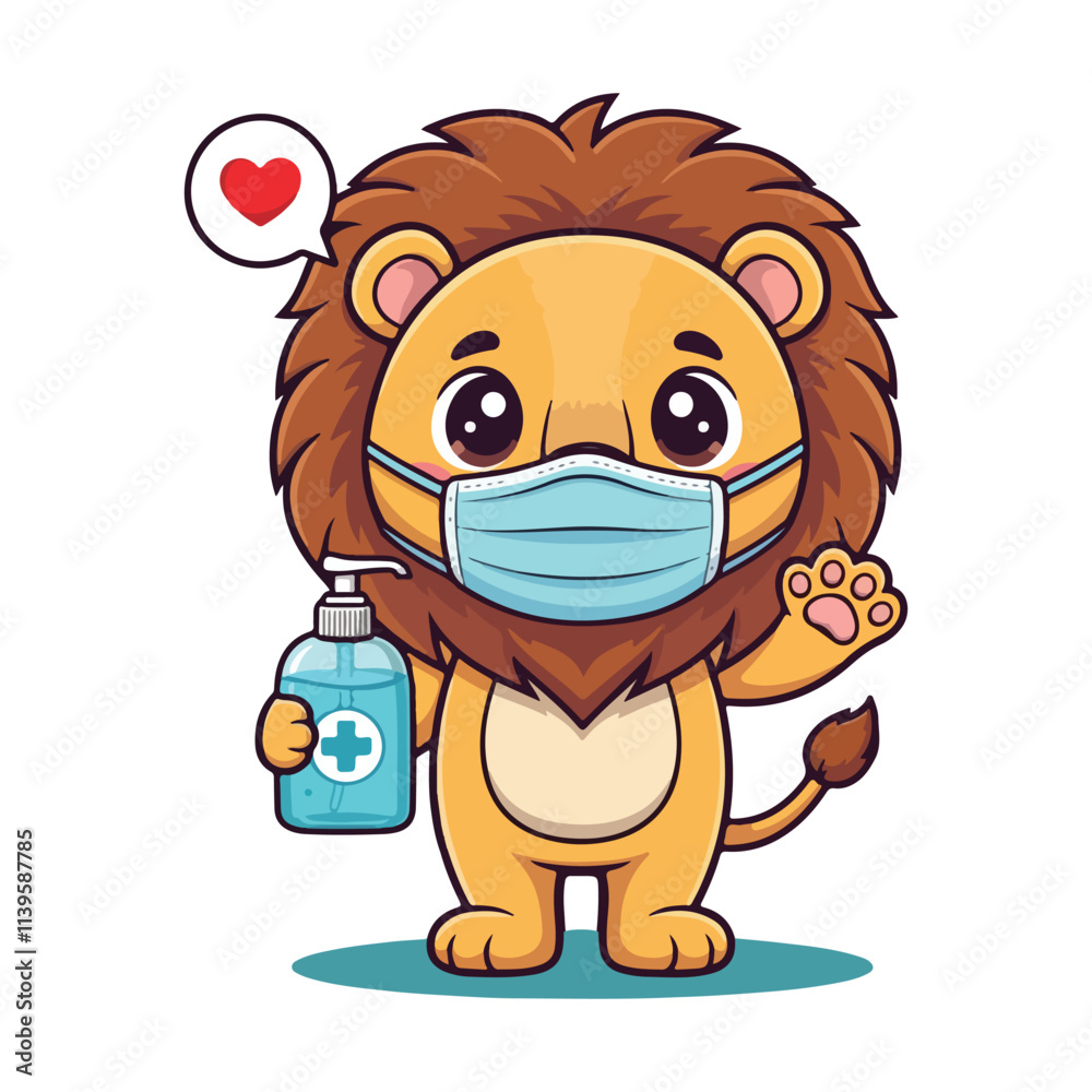 Fototapeta premium Cute Lion Standing Cartoon Vector Icon Illustration. Animal Nature Icon Concept Isolated Premium Vector. Flat Cartoon Style