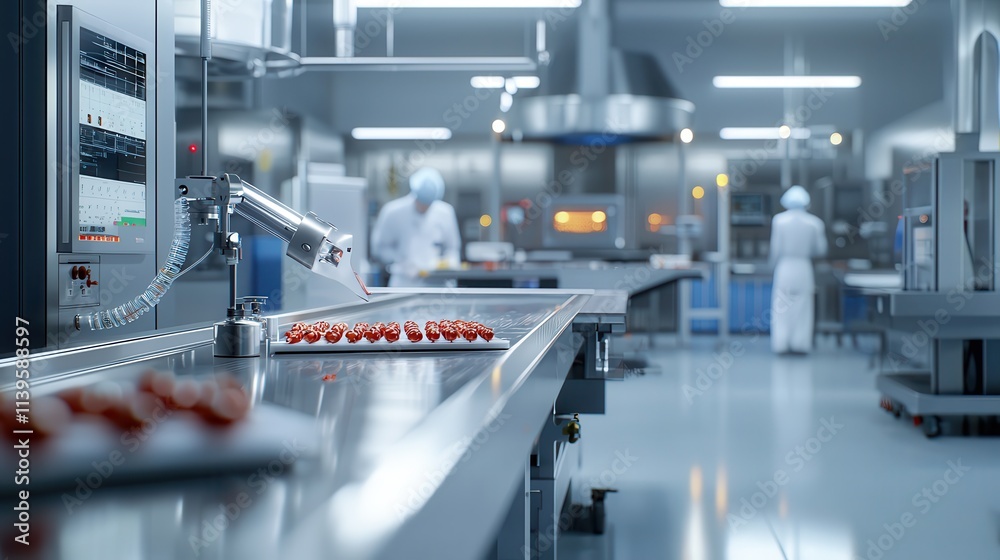 Obraz premium A modern food processing and packaging facility with advanced machinery,