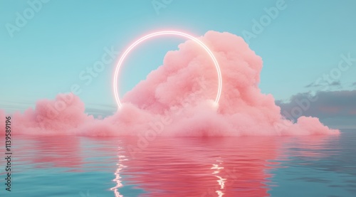 Pink cloudscape with neon r...
