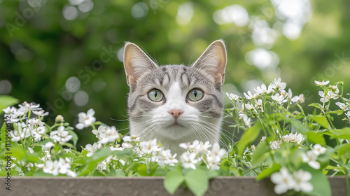 Curious Cat in Spring Blooms