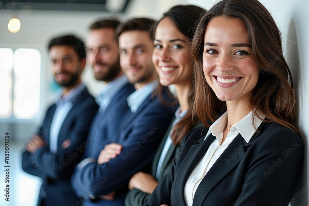 Professional Business Team Posing Together in Office Setting, Perfect for Corporate Website or Marketing Materials Professional Business Team Posing Together in Office Setting, Perfect for Corporate Website or Marketing Materials
