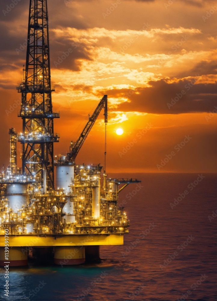 Fototapeta premium oil rig at sunset