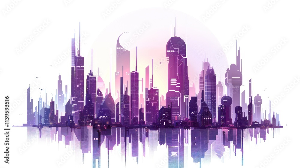 Fototapeta premium Futuristic Cityscape with Reflection