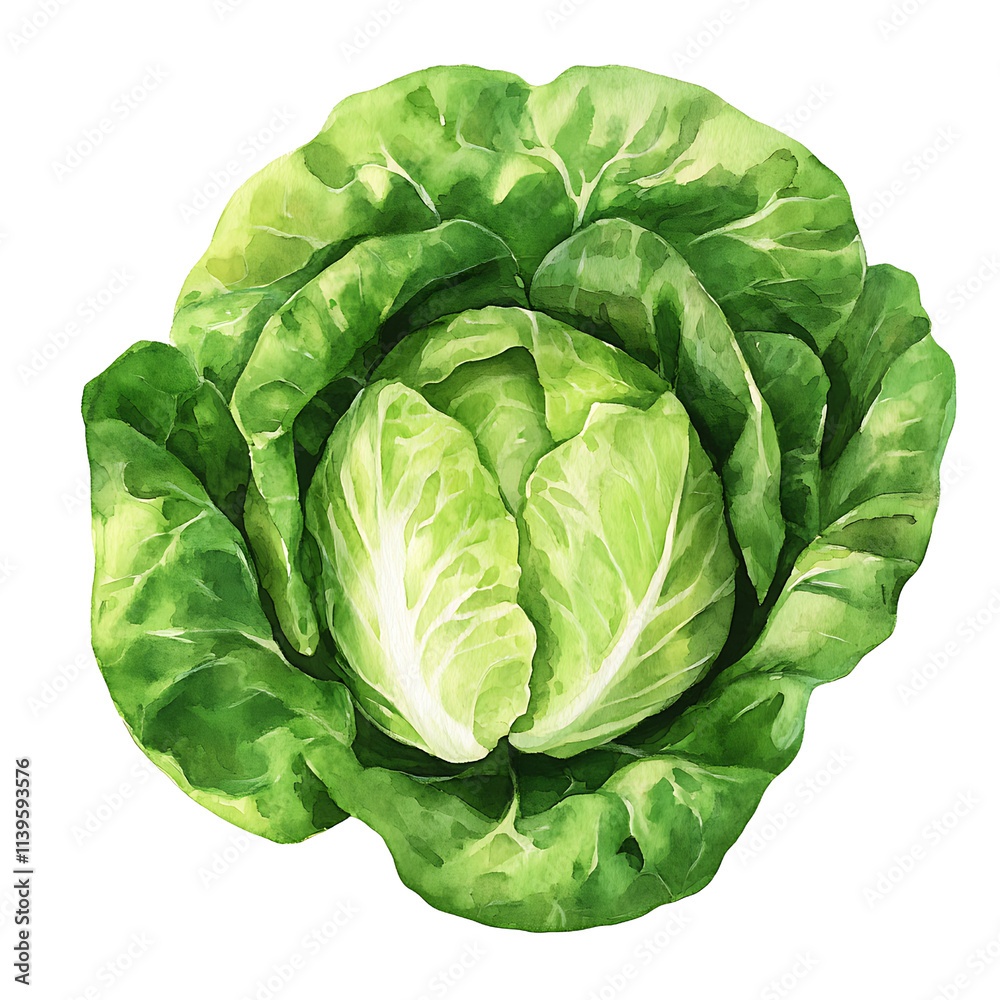 Fresh green cabbage with vibrant leaves and round shape Fresh green cabbage with vibrant leaves and round shape