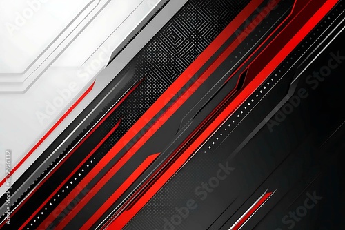 Dynamic technology-inspired abstract background with sharp red, black, and silver lines, creating a sleek and futuristic digital design.