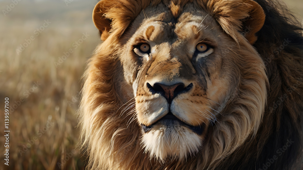 Obraz premium Lion of Judah, exuding strength and power. Christian conceptual illustration. AI generated image